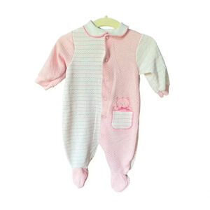 Vintage baby girl footie pajamas sleeper embroidered collar teddy bear onesie